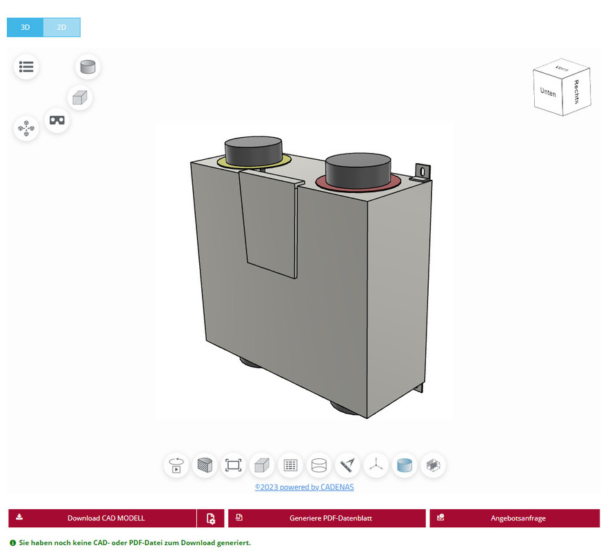 Darstellung der x-well Wohnungslüftungsbox VAV im BIM-Portal.