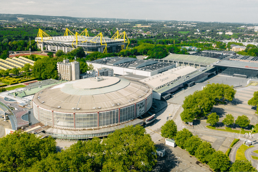 Das Gelände der Messe Dortmund von oben.