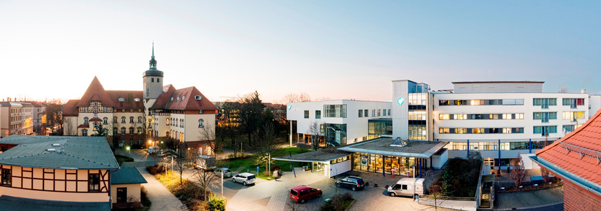 Das Gebäude-Ensemble des Ev. Diakonissenkrankenhauses in Leipzig.