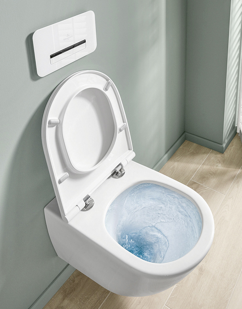 Durch ihre optimale Wasserführung verbrauchen spülrandlose WCs weniger Wasser pro Spülung. Zudem kann auf den Einsatz von Reinigungsmitteln verzichtet werden.