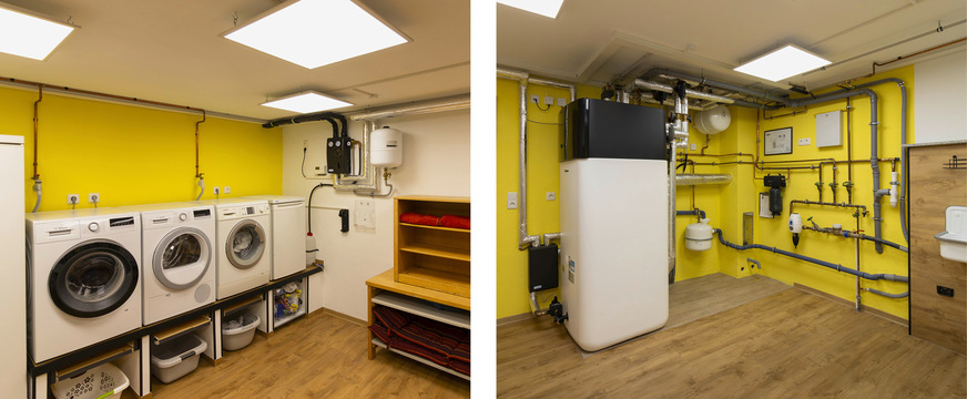 Nach dem Ausbau der beiden Öltanks ergab sich ein Platzgewinn im Keller. In der neu entstandenen, geräumigen Waschküche befindet sich auch die Inneneinheit der Wärmepumpe mit integriertem Wärmespeicher.