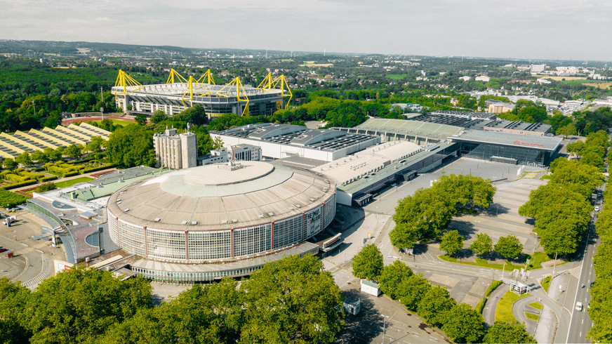 Das Gelände der Messe Dortmund von oben.