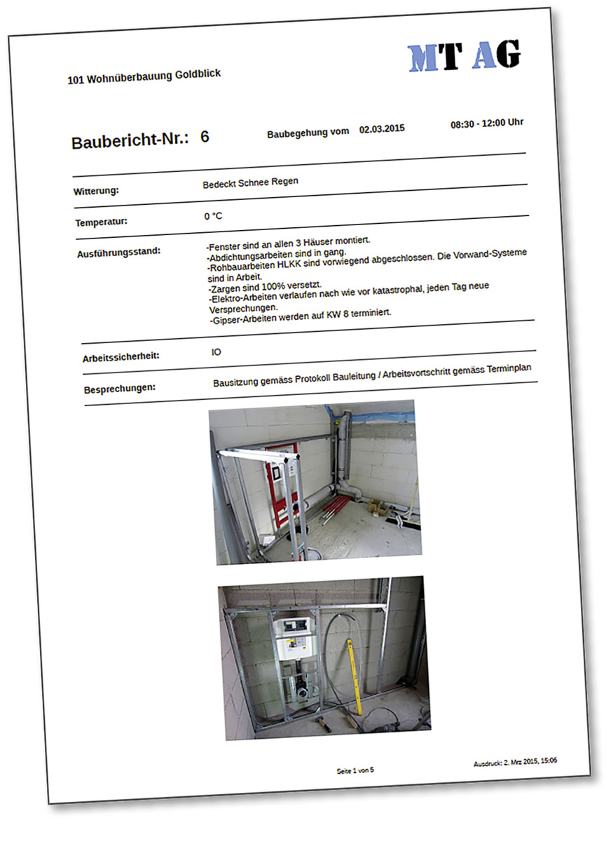 Die verarbeiteten Baustellendaten werden in Form von Berichten an Betroffene und Projektpartner verteilt.