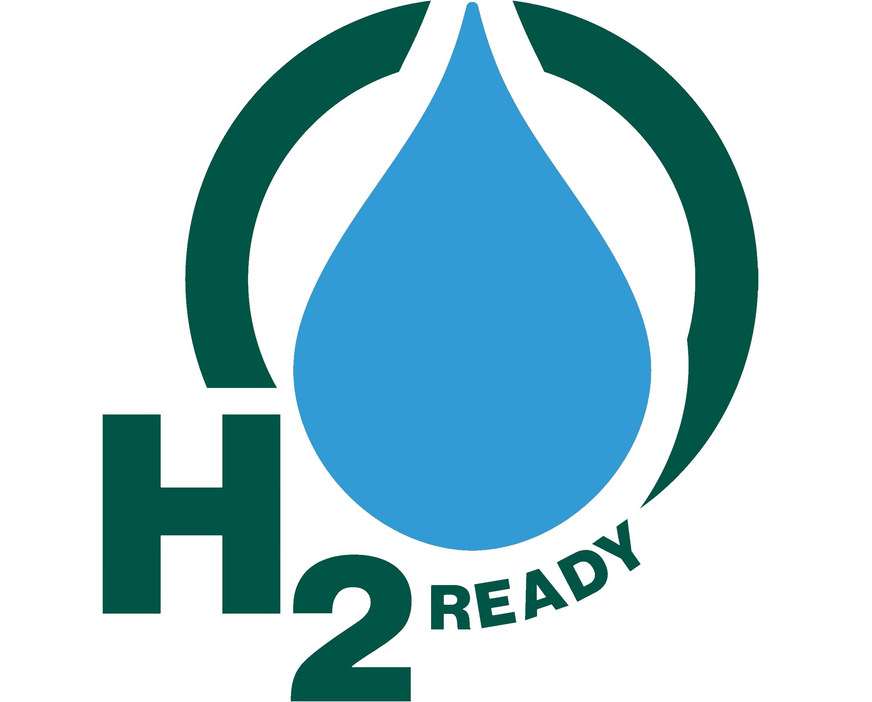„H2-Ready“-Produktaufkleber von SenerTec: Die Dachs-BHWK 2.9 und 5.5 Gen2 sind für die niederschwellig Umrüstung auf 100 % Wasserstoff vorbereitet.