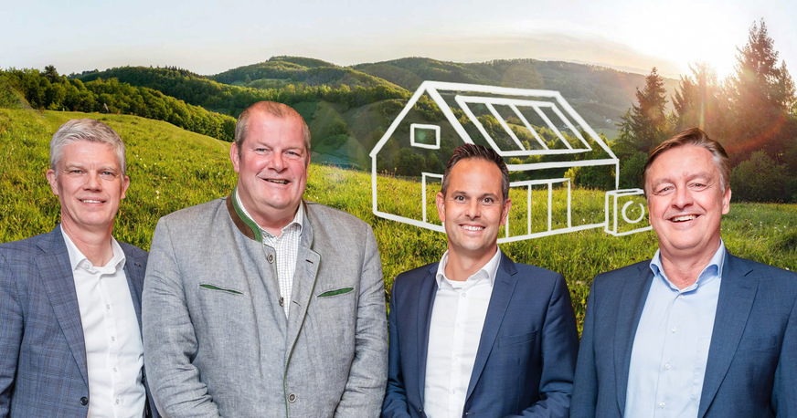 Kooperation für eine bezahlbare und zukunftssichere Energie- und Wärmewende: Norbert Neuhaus, Leiter Vertrieb Deutschland für Energieversorger und Energiedienstleister, Viessmann Deutschland GmbH;&nbsp; Dr. Frank Voßloh, Geschäftsführer Viessmann Deutschland GmbH;&nbsp; Hans-Martin Hellebrand, Vorstand Badenova; Hans-Jürgen Hamburger, Leiter Systemlösungen Wärme und Erzeugung, Badenova (v.l.n.r.).