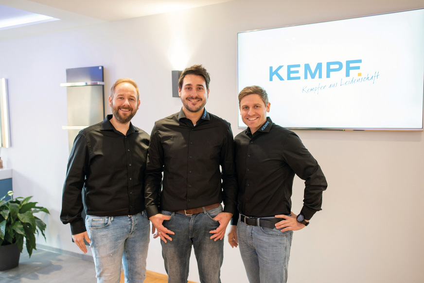 Die Kempf-Geschäftsleitung (v.l.n.r) Tobias Kempf, Ruben Kaltenbach und Sebastian Kempf führen den Betrieb in der 5. Generation.