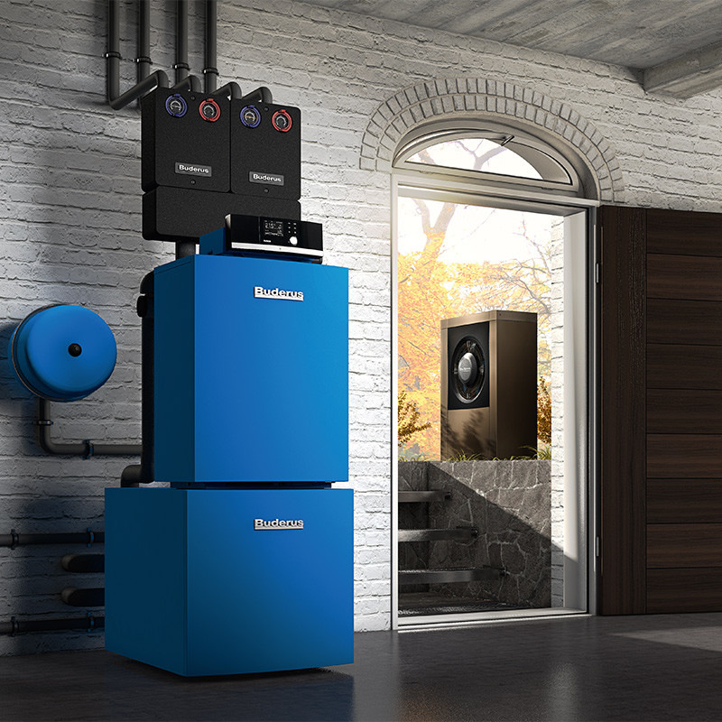 Für Mehrfamilienhäuser mit bis zu 100 Wohneinheiten wird Buderus dieses Jahr Hybridsysteme mit bis zu 400 kW Leistung einführen.