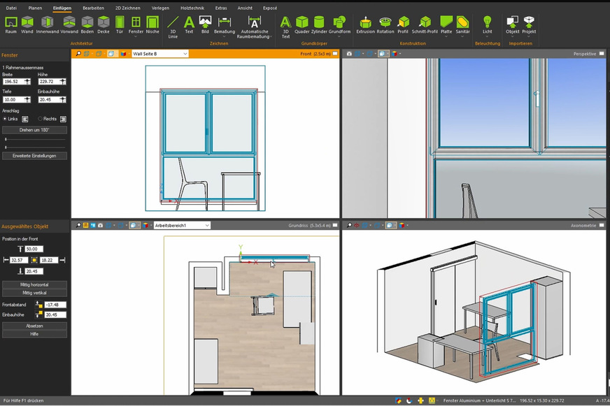 In Palette CAD wird auf Basis des Raum-Scans geplant.
