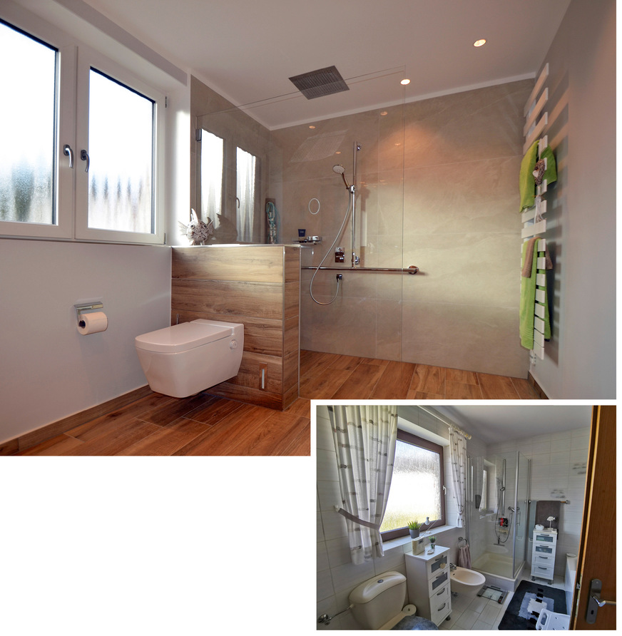 Nach dem Umbau ist das neue Bad barrierefrei. An die vorhergehende Gestaltung erinnert nichts mehr.