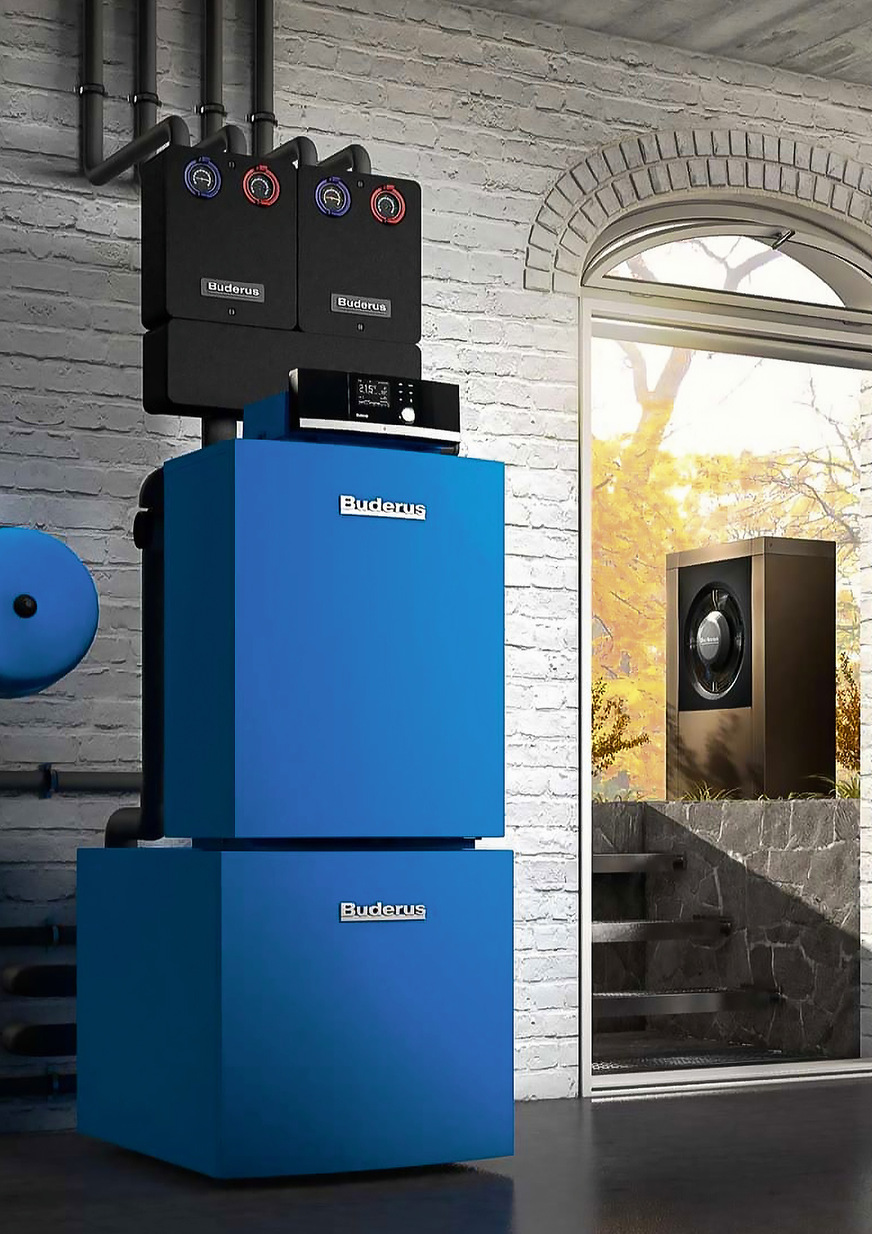 Für Mehrfamilienhäuser mit bis zu 100 Wohneinheiten wird Buderus dieses Jahr Hybridsysteme mit bis zu 400 kW Leistung einführen.