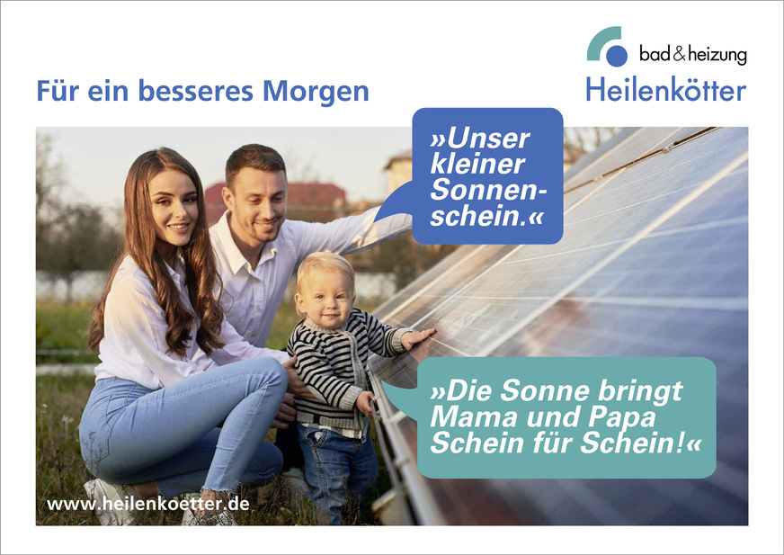Eines von zehn auffälligen Plakatmotiven der aktuellen Kampagne: Wenn es um die Klimawende geht, bietet der Fachbetrieb von bad & heizung Rat und Tat – für ein besseres Morgen.