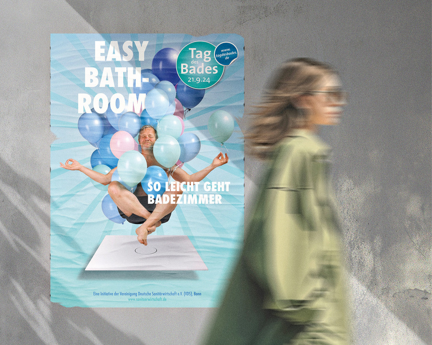 Das Werbemotiv vom Tag des Bades ist aufmerksamkeitsstark und bietet hohen Wiedererkennungswert. Zusammen mit dem Logo und weiteren Hinweisen vom teilnehmenden Betrieb ist ein hoher Werbe­effekt zu erwarten.