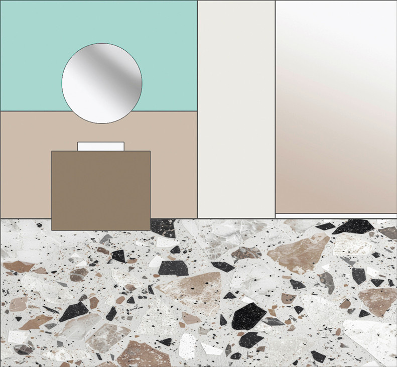 Die Mehrheit der Wand- und ­Möbelfarben stammt aus der ­gleichen Farbfamilie wie der dominante Terrazzoboden, während karibisches Türkis dafür sorgt, dass der Gesamtklang nicht langweilig wird.