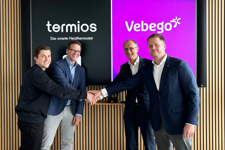 (v.l.n.r): Yannick Klinkenberg (Head of Operations termios), Stephan Thoenissen (Geschäftsführer termios), Markus Breithaupt (COO Vebego DACH-Region), Maximilian Stanski (Niederlassungsleitung Vebego)