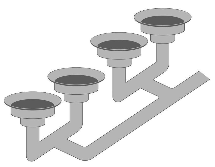Eine hydraulisch günstige Anschlusssituation führt mehrere Dachabläufe vor der Einbindung in die Sammelleitung zusammen.