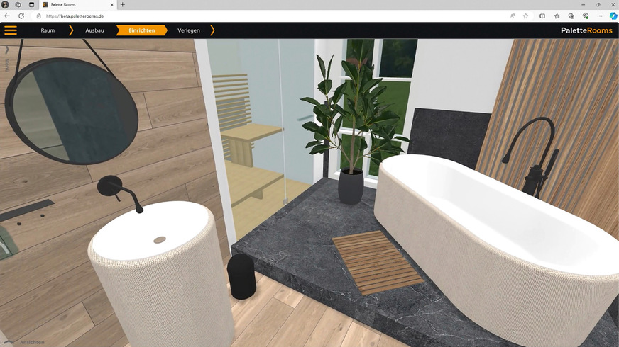 Die interaktive Ego-Perspektive in Palette Rooms macht das Raumgefühl live erlebbar und erleichtert die Kaufentscheidung.