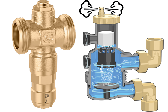 iStop Frostschutzventil der Serie 108 (li.) und Hocheffizienzentlüfter Caleffi HED.