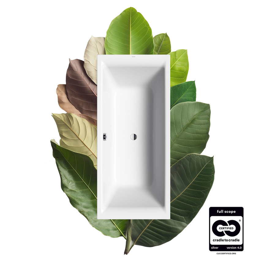 Rund 600 Kaldewei-Artikel in der Farbe Alpinweiß dürfen sich ab sofort „Cradle to Cradle Certified® silver“ nennen, von bewährten „Klassikern“ bis zu edlen Designobjekten fürs Luxusbad.