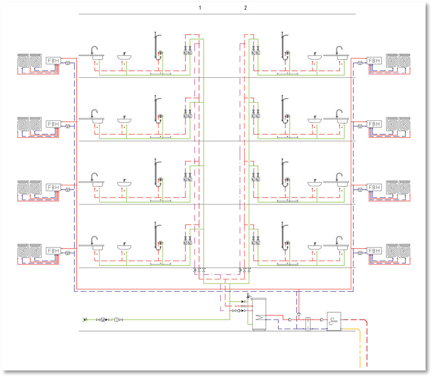 Im Standard 1 wird das Trinkwasser erwärmt an die Wohnungen geliefert. Eine Zirkulation ist daher zwingend erforderlich.
