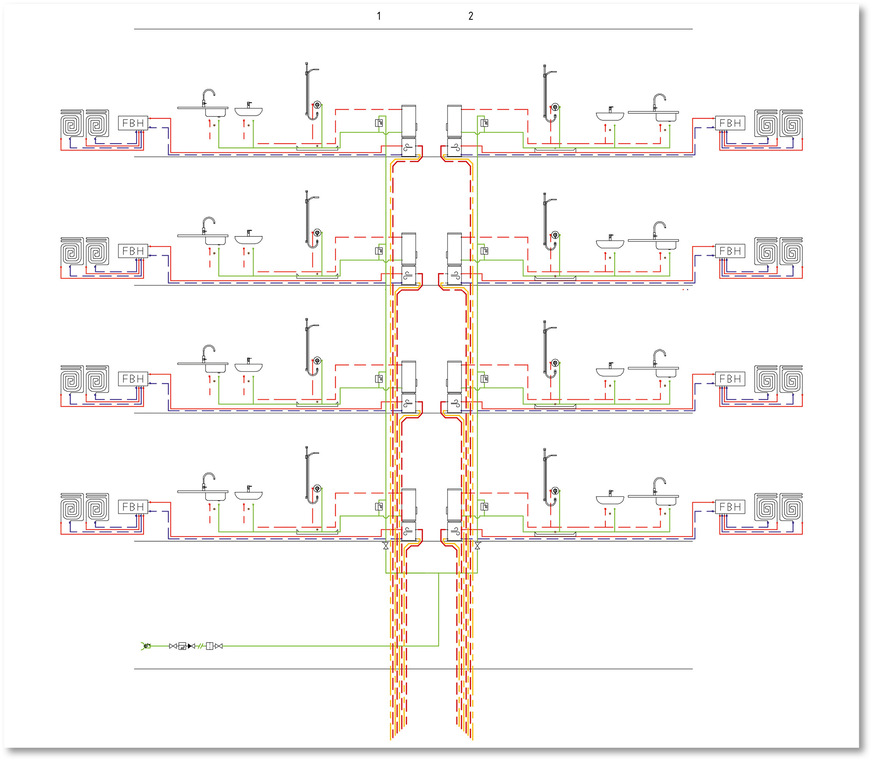Im Konen-Konzept erhält jede Wohnung nur Strom für die Wärmepumpe und Kaltwasser zur Trinkwassererwärmung. Die weiteren Prozesse laufen in der jeweiligen Wärmepumpe innerhalb der Wohnung ab.