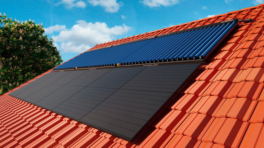 Das Dach kann in ein Sonnenenergiedach gewandelt werden, indem es gleichzeitig mit Solarthermiekollektoren und Photovoltaikmodulen belegt wird.