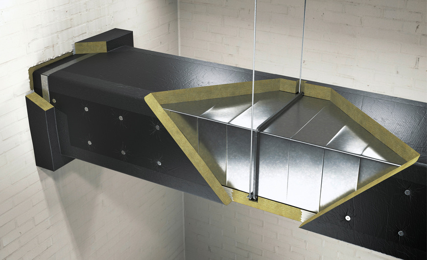 Mit Dämmstoffen aus nichtbrennbarer Steinwolle sind feuerwiderstandsfähige Bekleidungen an Lüftungskanälen leicht herzustellen.