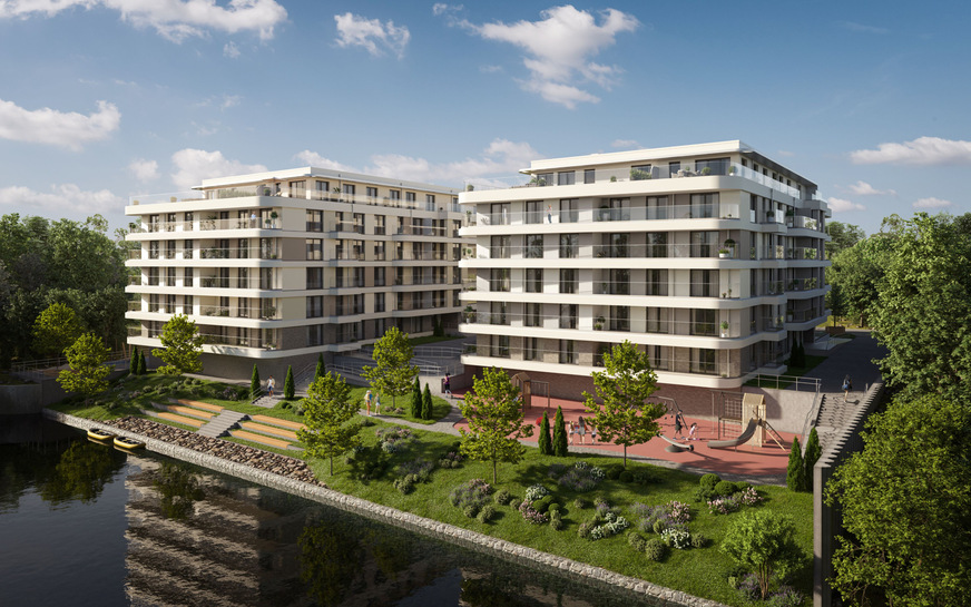 Zum Zeitpunkt der Machbarkeitsstudie gab es für das Werftquartier am Rhein lediglich eine grobe Planung von sieben Mehrfamilienhäusern, einem Büroturm und einem Hotel.