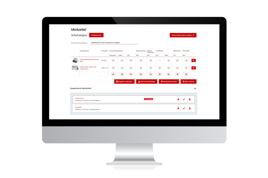 Mit dem neuen Multimerkzettel auf aco-haustechnik.de wird das Verwalten und Organisieren von Produkten im Online-Katalog einfacher und effizienter.