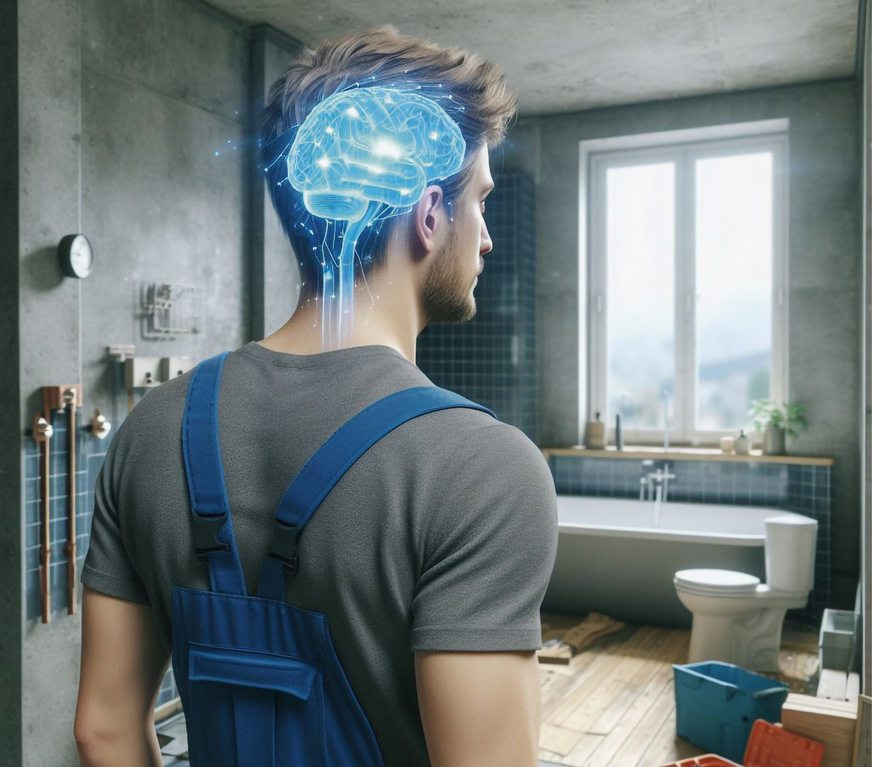 Es ist vielleicht eines seiner Talente, dieses alte Bad nicht nur gedanklich in ein neues zu verwandeln. Er bekommt es auch handwerklich und fachlich korrekt hin.