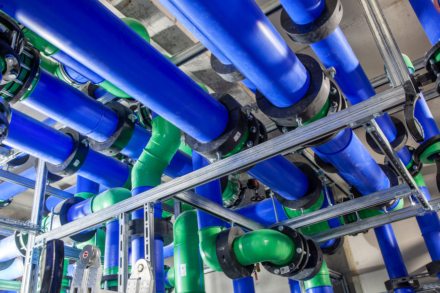 Eingesetzt wurden rund 600&nbsp;m Aquatherm Blue in Rohrdurchmessern zwischen 32 und 250&nbsp;mm.