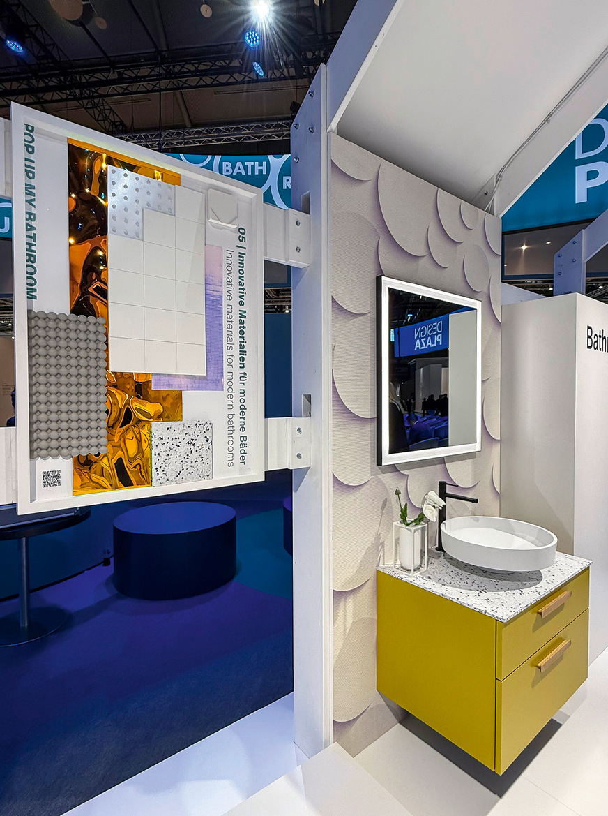 Innovative Farben und Materialien in systematischer und wahrlich begeisternder Weise präsentiert. Jedes Mal sehenswert ist die von der Vereinigung Deutsche Sanitärwirtschaft VDS und Frank Reinhard (FAR-Consulting) kuratierte Ausstellung „Pop up my Bathroom“ zur ISH.