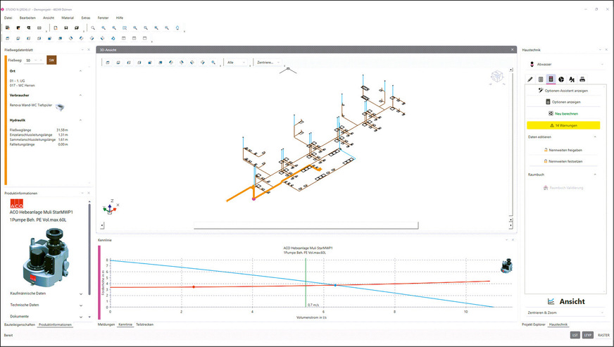 Auch Sonderbauteile wie Hebeanlagen werden berechnet.