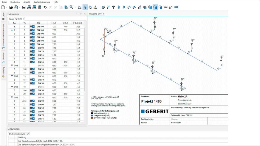 Unter Berücksichtigung aller relevanten Parameter ermitteln Dachentwässerungsmodule Nennweiten für Dachabläufe und Notüberläufe.