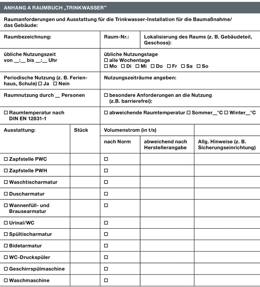 Ein in der Planungsphase abgestimmtes Raumbuch ermöglicht die bedarfsgerechte Auslegung einer Trinkwasser-Installation.