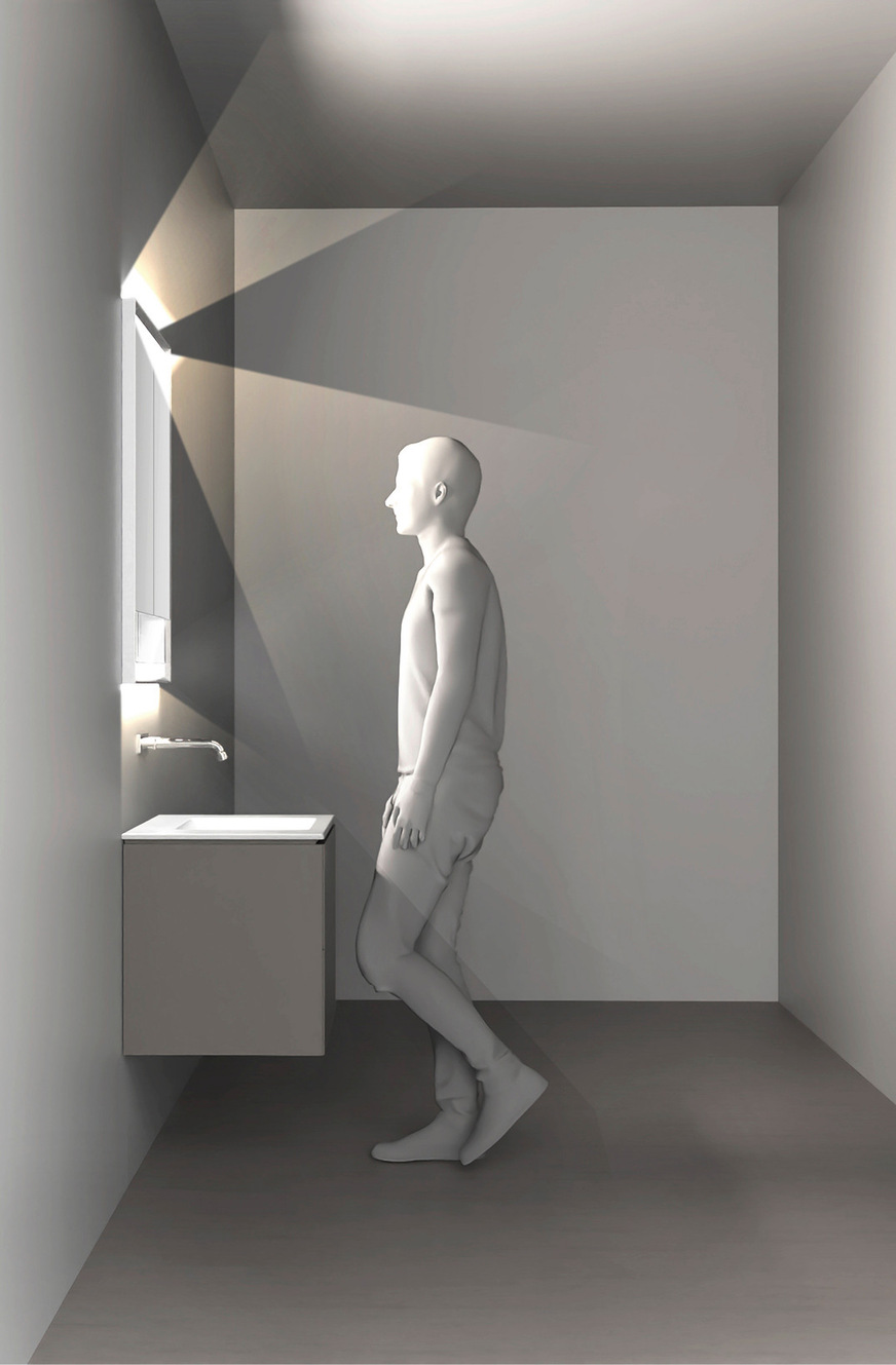 Perfekte Ausleuchtung am Waschplatz: direktes Arbeitslicht und ­indirekte atmosphärische Beleuchtung.