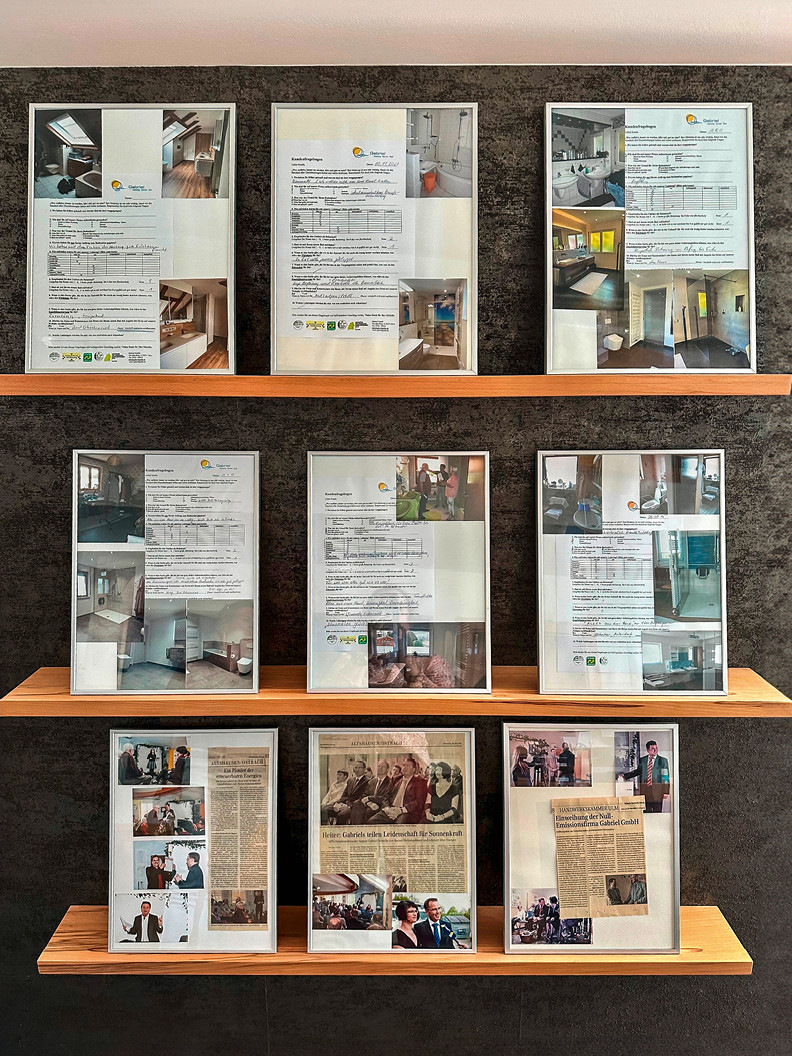 Die „Hall of Fame“ des Unternehmens enthält zahlreiche Baustellenfotos, Zeitungsausschnitte und begeisterte Kundenbewertungen.