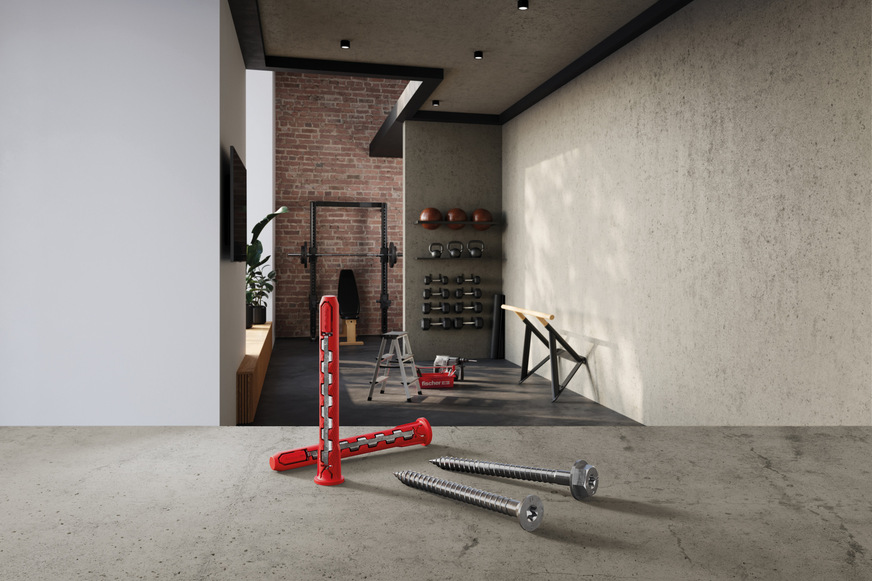 Der neue fischer HybridPower garantiert, dass Klimmzugstangen und Co. zuverlässig in allen gängigen Voll- und Lochbaustoffen halten – und lässt sich dabei genauso einfach montieren wie ein herkömmlicher Kunststoffdübel.