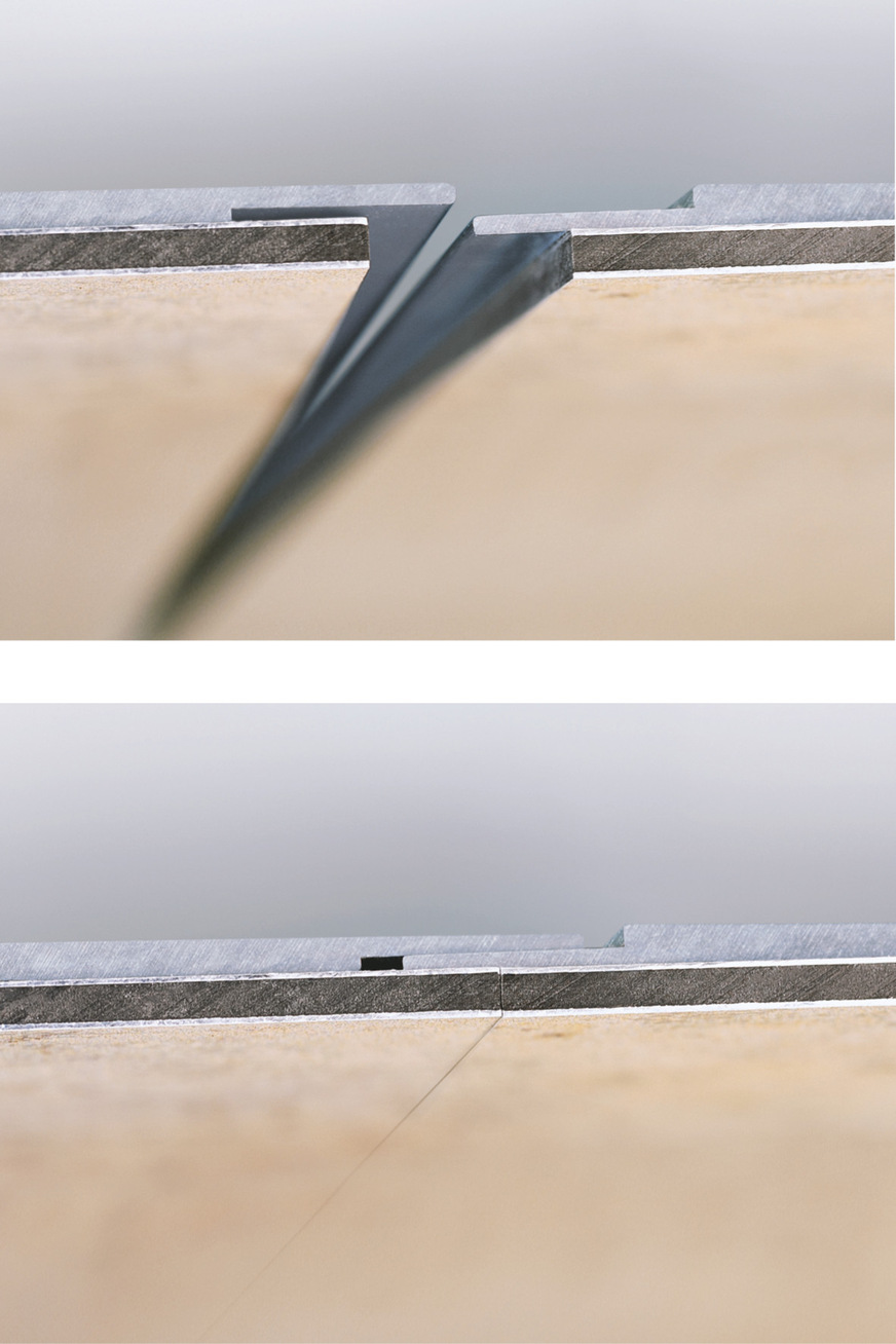 Das Plattenstoßprofil erzeugt eine nahezu fugenlose Verbindung mehrerer RenoDeco Dekorplatten Stoß auf Stoß. Das Profil ist nicht sichtbar hinter den Designplatten. Gerade große Wandflächen oder ein Individualdruck mit eigenem Motiv können mit diesem System besonders elegant und formschön verbunden werden, sodass die gesamte Fläche wie aus einem Guss erscheint.