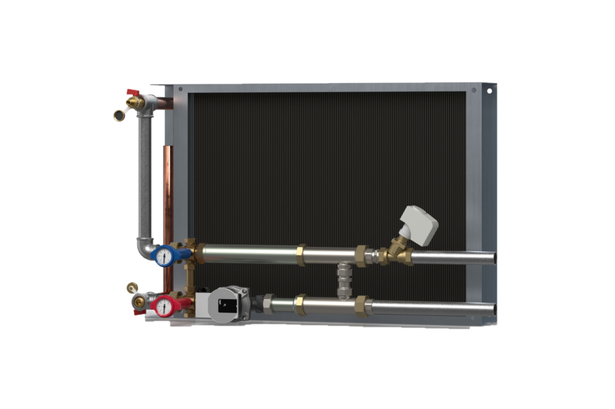 Während des Teillastbetriebs des RLT-Gerätes wird dank integrierter Hydraulik-Schaltung und passender bauseitiger Sensorik entsprechend die Leistungsaufnahme der Primärpumpe signifikant reduziert. Auch Wärmeverluste sind deutlich geringer als bei der klassischen Bypass-Lösung.