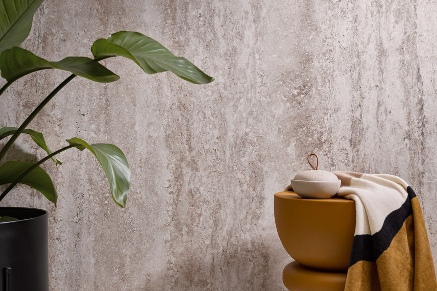 Dekor Naturstein, Travertin-Taupe.