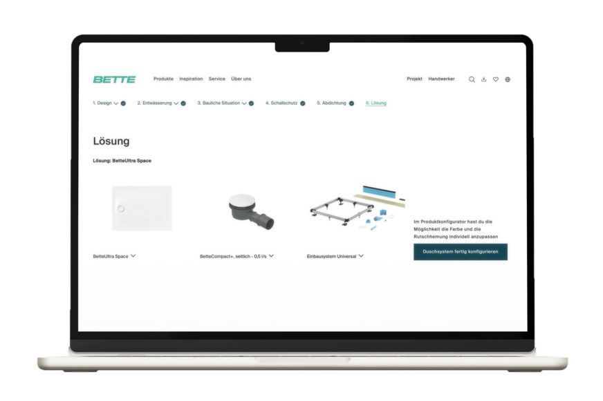Der Bette Duschplaner führt Schritt für Schritt zur passenden Duschlösung.