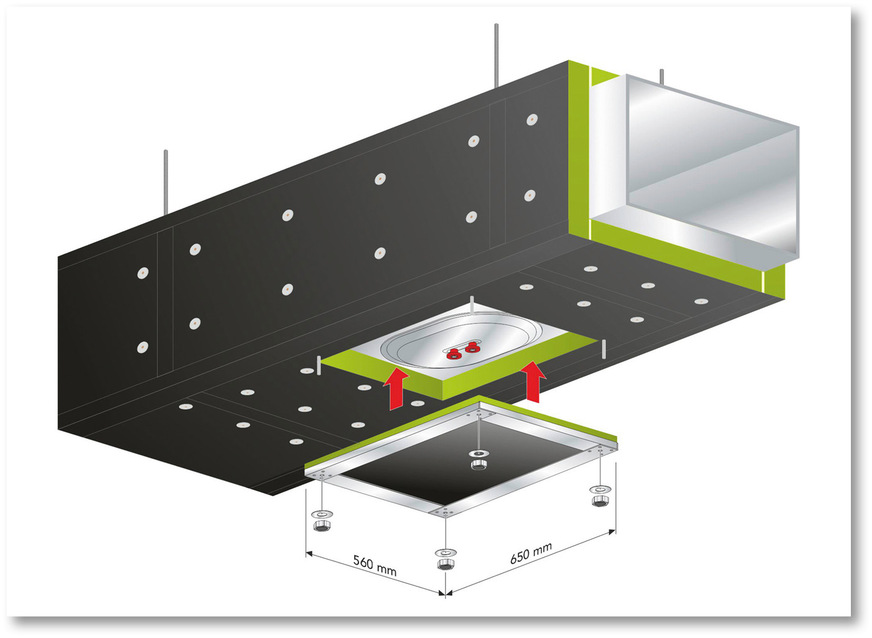 ﻿Ausführung einer Revisionsöffnung z. B. in einer Küchenabluftleitung mit dem System „Conlit Duct Board 90“.