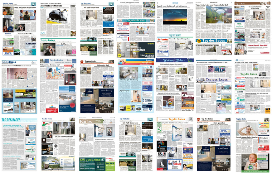 Der Tag des Bades 2025 war in über 300 Tageszeitungen präsent - sehr häufig mit einer ganzen Seite in den Wochenendausgaben.