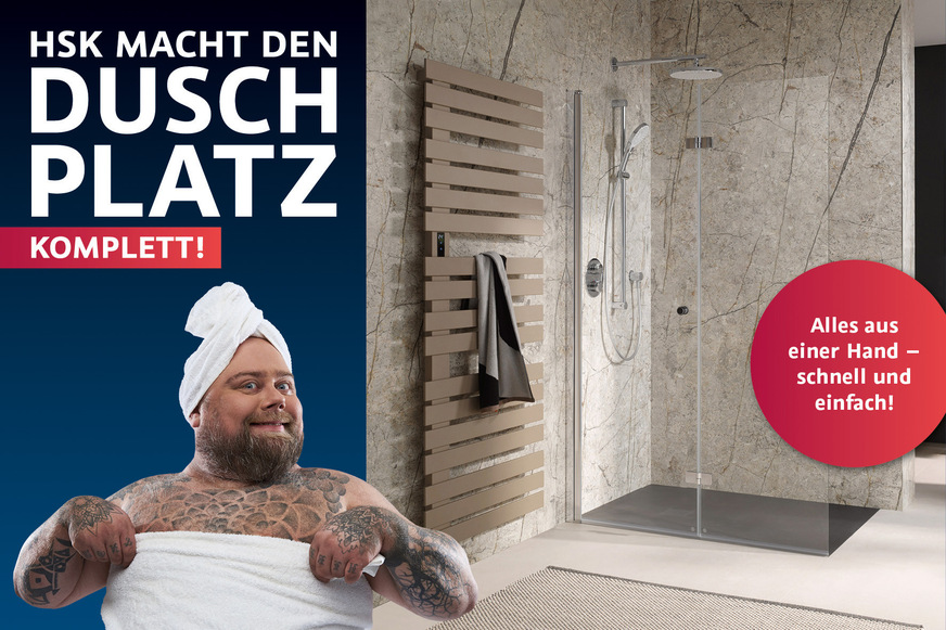 Die neue Duschplatz-Kampagne von HSK bietet SHK-Betrieben optimal abgestimmte Duschplatz-Sets zu definierbaren und kostengünstigen Komplettpreisen.