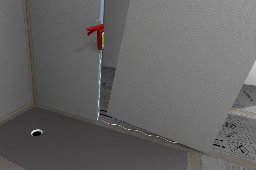 Die Wandelemente vereinen Funktion und Form in perfekter Weise. Zwei Bauplatten mit lediglich 8&nbsp;cm&nbsp;Stärke reichen aus, um eine freistehende Wand zu errichten – bis 180&nbsp;cm breit, bis 260&nbsp;cm hoch und absolut stabil. Verklebt werden die Bauplatten mit Wedi&nbsp;610&nbsp;Kleb- und Dichtstoff. Anschließend können sie direkt verfliest werden.