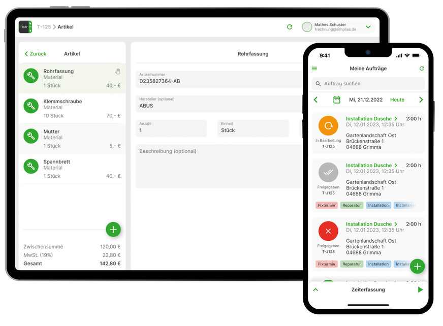 Alles im Blick, auch ­unterwegs: ­Materialliste und Arbeitsplan.