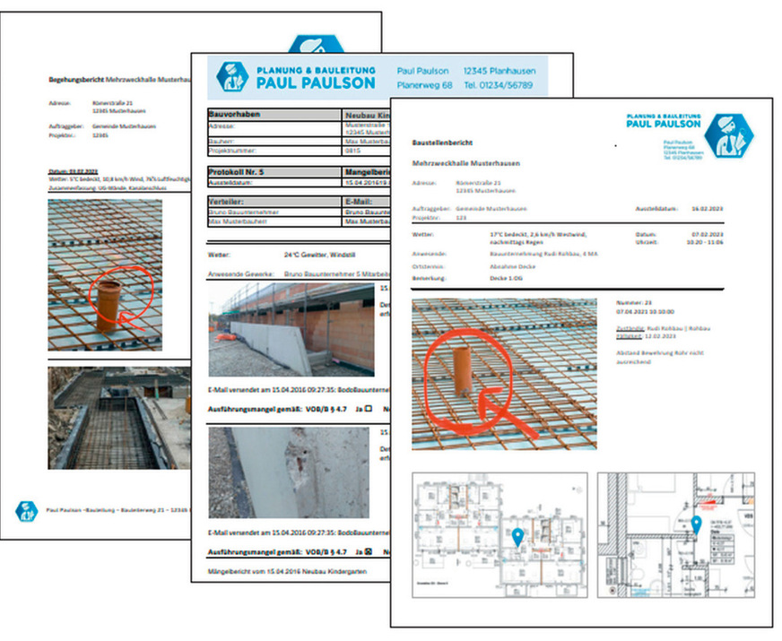 Aus den erfassten Daten lassen sich Berichte im Firmenlayout ­erstellen und per E-Mail versenden.