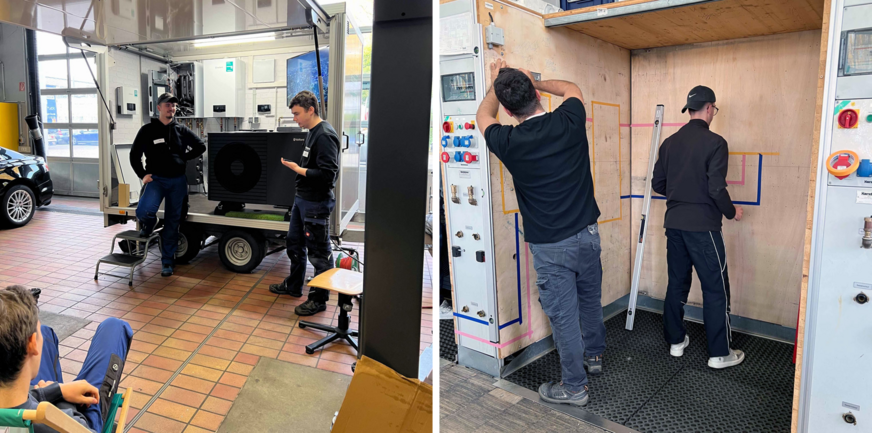 Links: Inbetriebnahme einer Vaillant-Wärmepumpe. Rechts:&nbsp;Darstellungswechsel: Grundlegende Planung mit Farben.