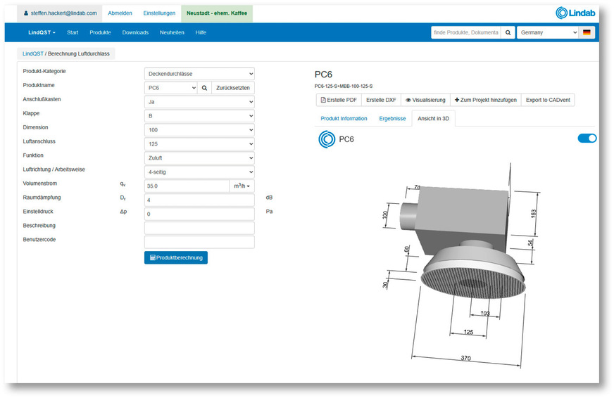 … die mit allen technischen Parametern hinterlegt sind.