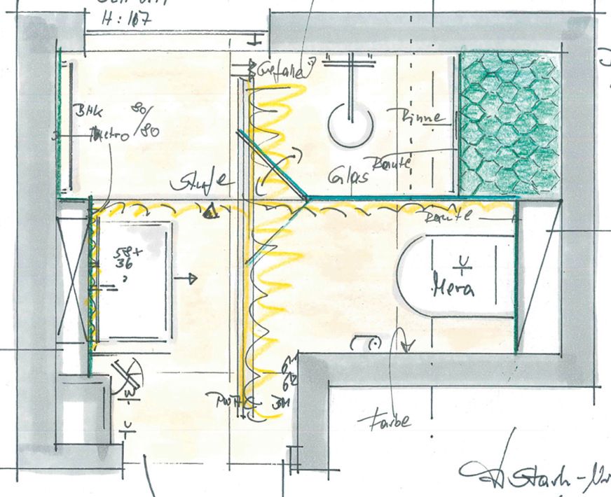 Gerade einmal 4 m² Raumgröße misst das Bad, und dann auch noch mit Dachschräge.